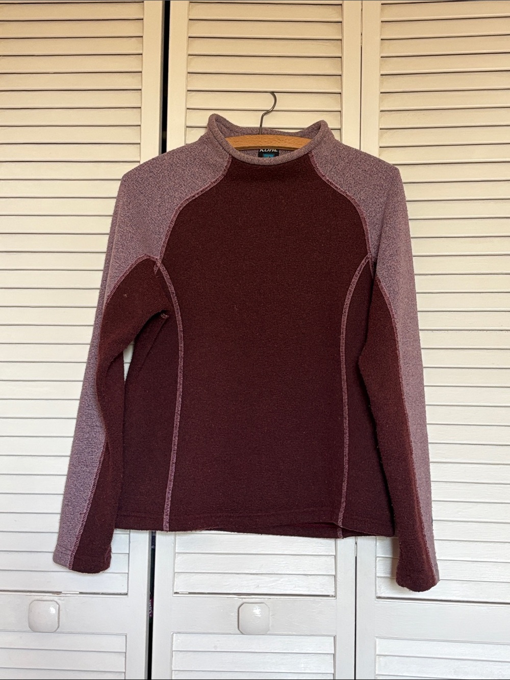 Kuhl Two-Tone Plum and Dusty Lavender Cowl Fleece Pullover